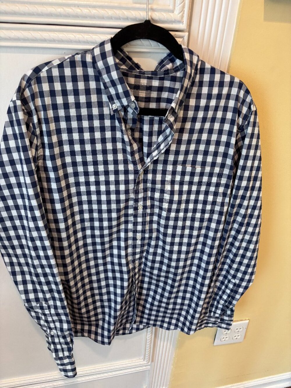 J. Crew Mens Collared Dress Shirt in Navy Blue Gingham Size LARGE